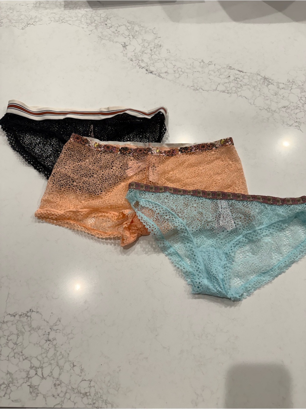 Victoria's Secret Lace Panty Set - Black, Peach & Light Blue